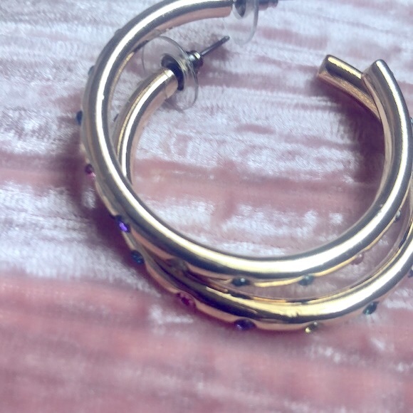 Saks Fifth Avenue Jewelry - Vintage Saks Fifth Avenue Gold Hoop Earrings With Gem Stones Pierced